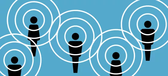 Image of people surrounded by bluetooth phone signals to signify NHS app 